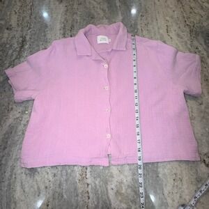Things Between Large Lavender Boxy Top Short Sleeve Button Down Textured